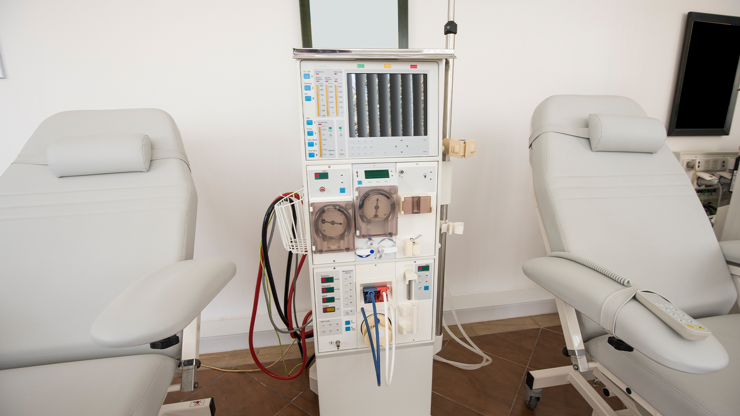 Two dialysis machine set-ups in a medical center.