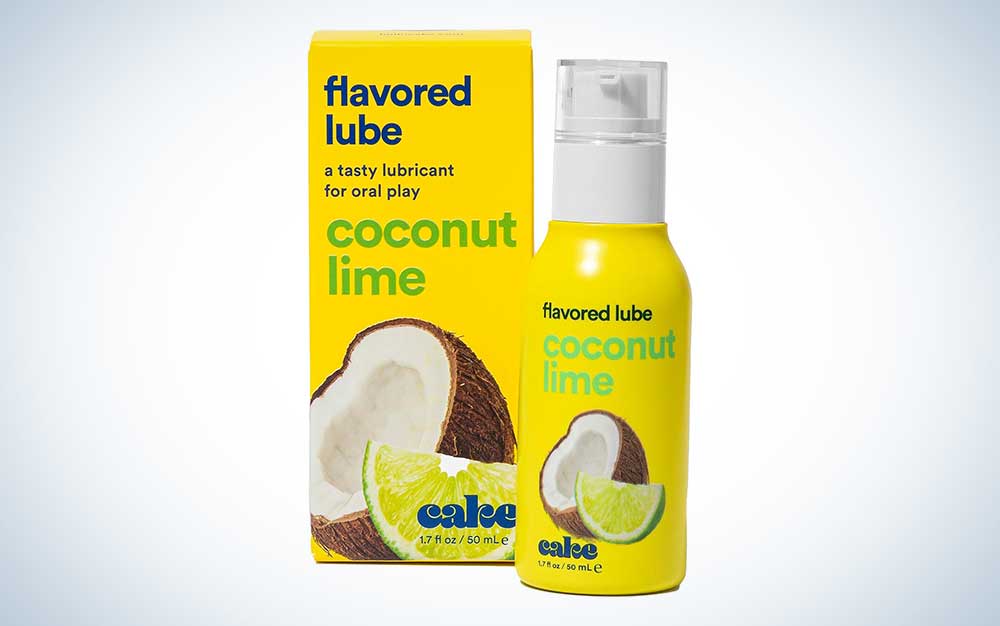 Hello cake coconut lime flavored lube on a plain background