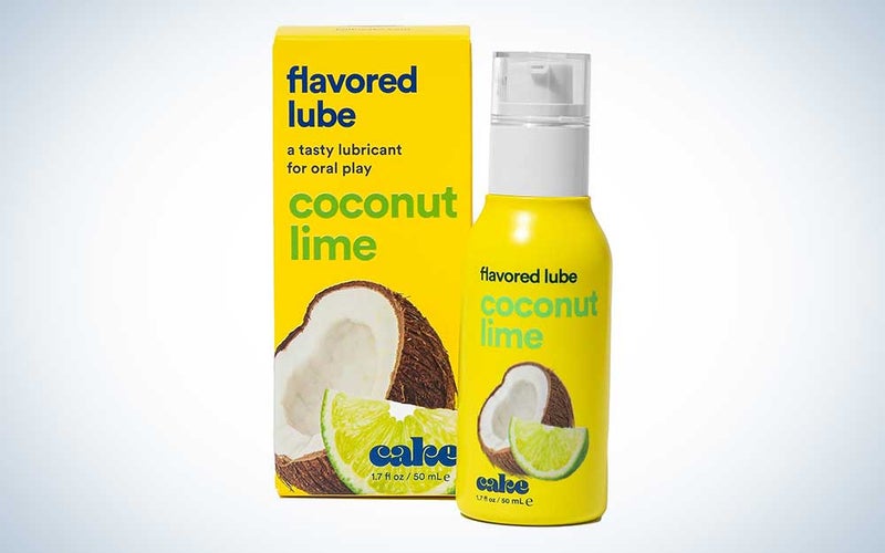 Hello cake coconut lime flavored lube on a plain background