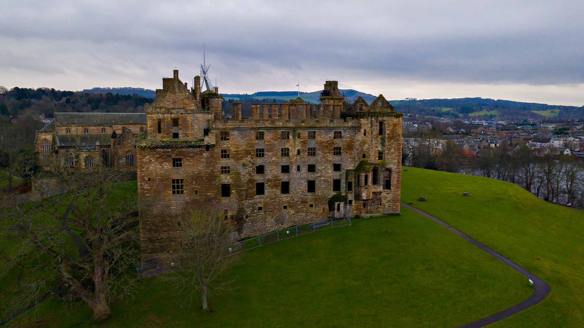 Ruins of Linlithgow Castle, near Edinburgh, Scotland, the birthplace of Mary, Queen of Scots.