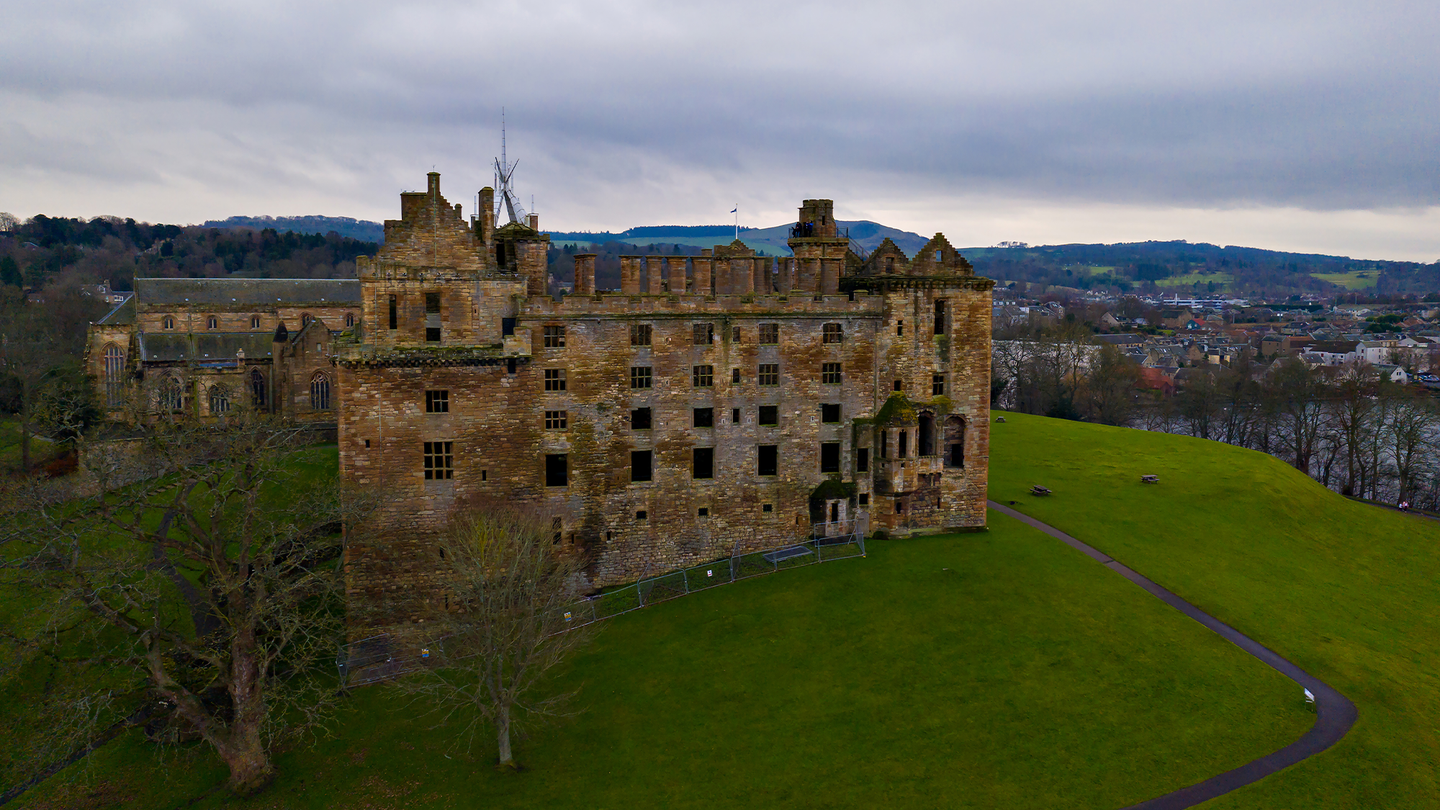 Ruins of Linlithgow Castle, near Edinburgh, Scotland, the birthplace of Mary, Queen of Scots.