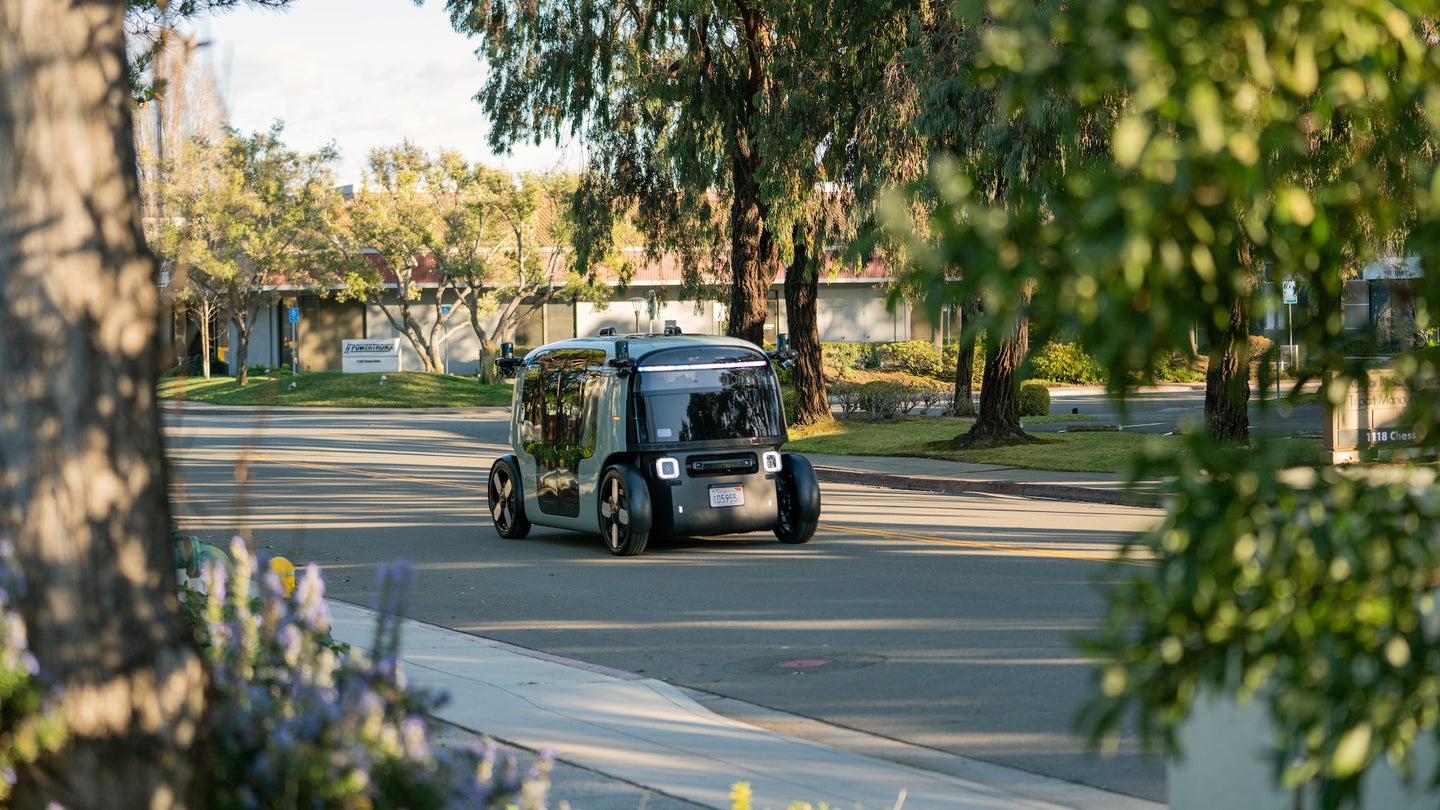 World News a Zoox self-driving car on the side road