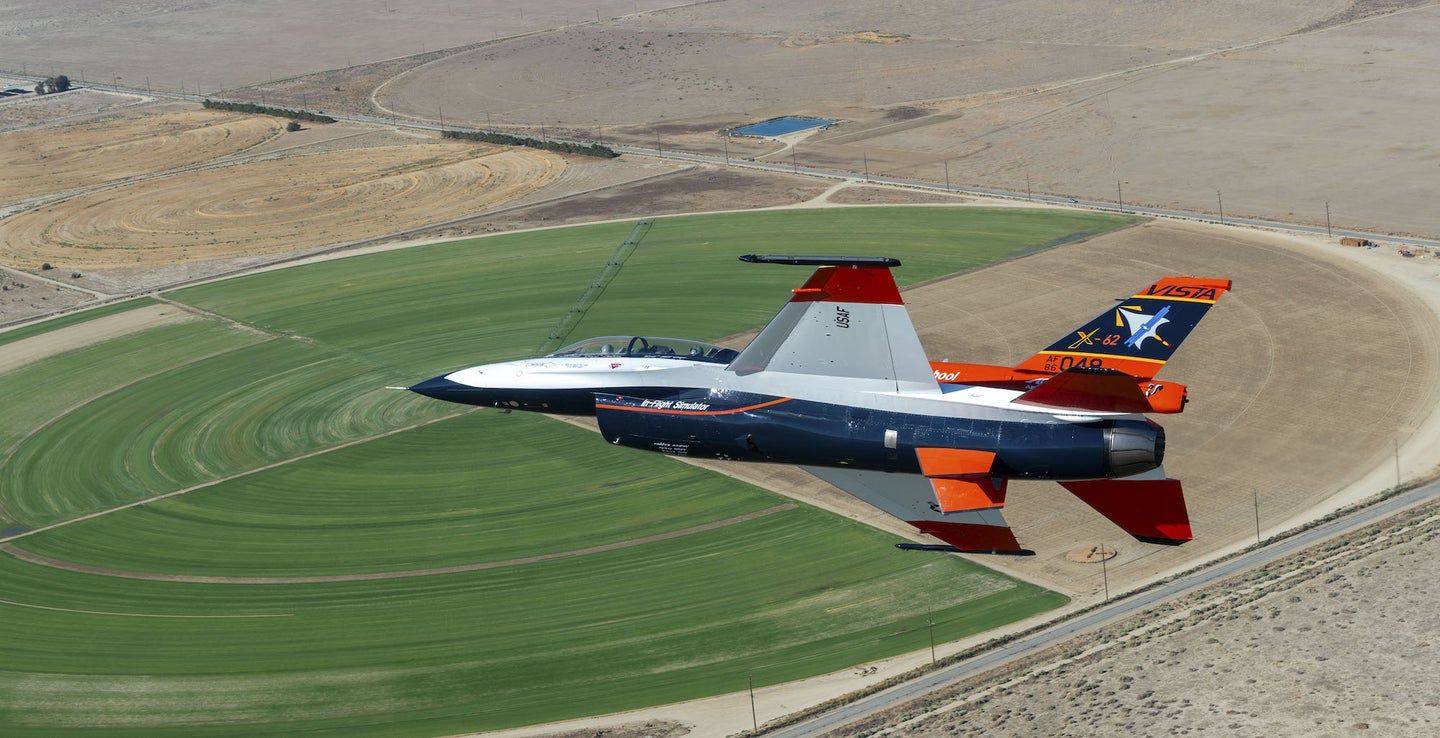 a modified F-16 in flight