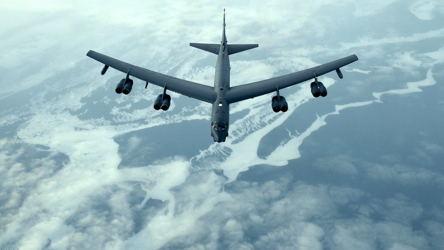 A B-52 seen in 2021. This bomber type is nuclear-capable.
