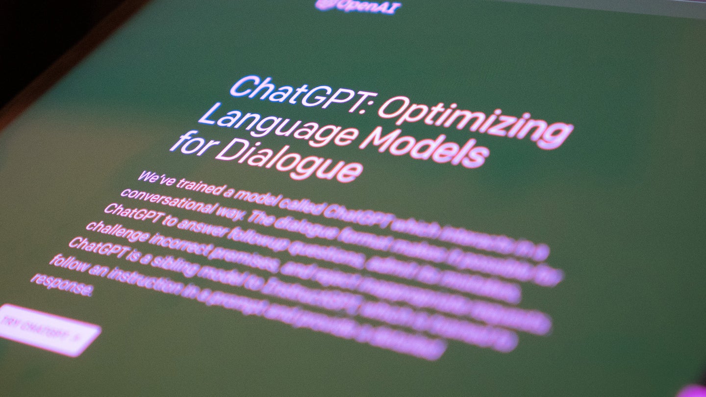 Close up to a screen showing the home page of ChatGPT