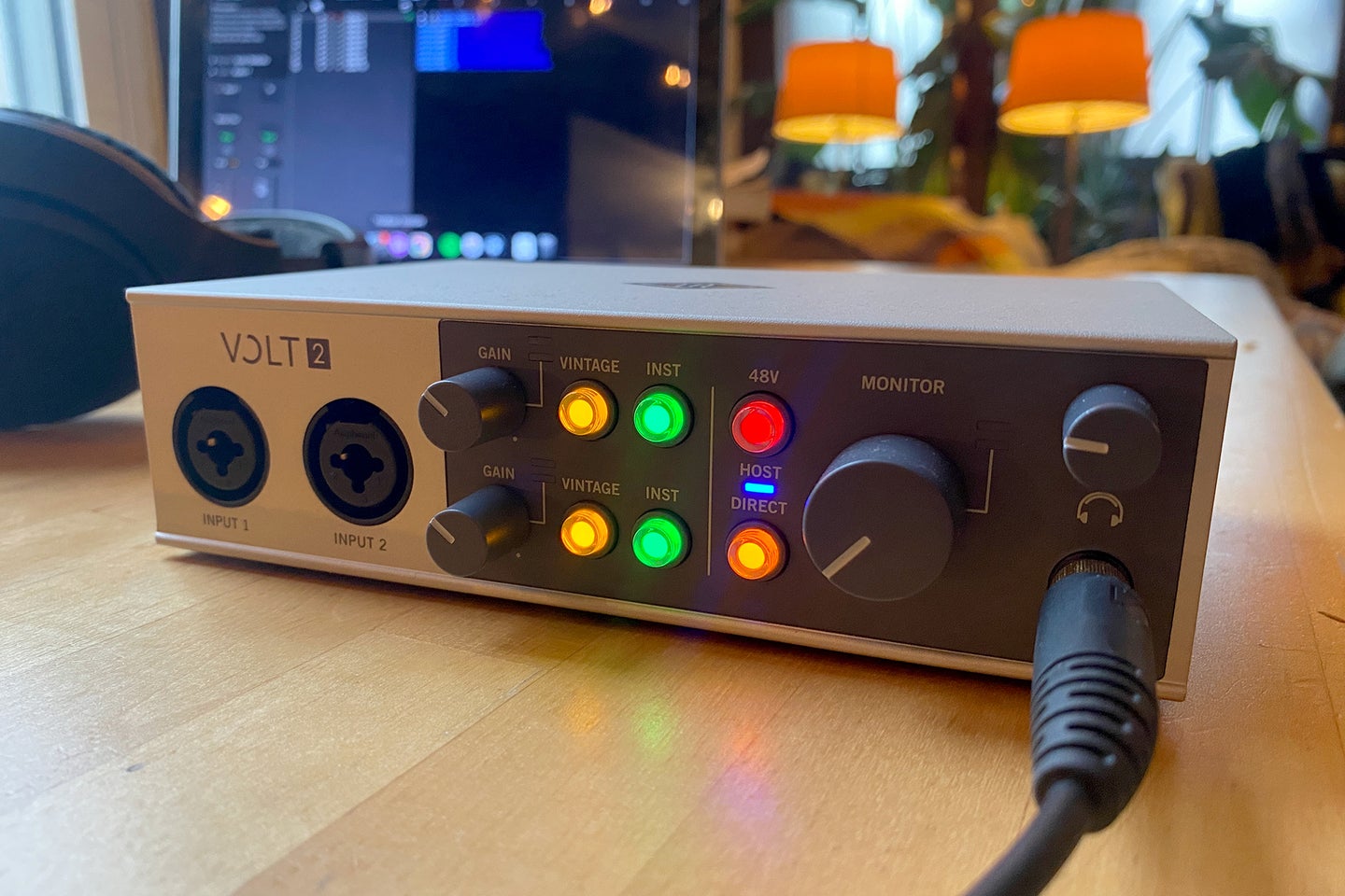 Universal Audio Volt 2 USB-C bus-powered interface on a table