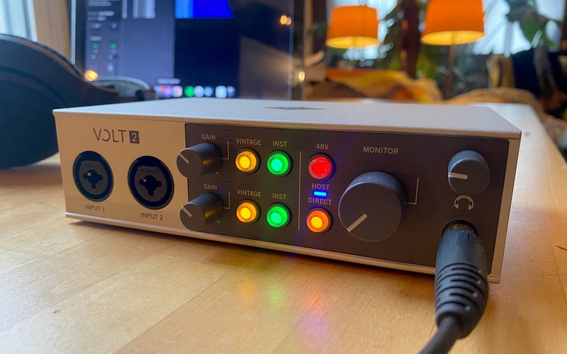 Universal Audio Volt 2 USB-C bus-powered interface on a table