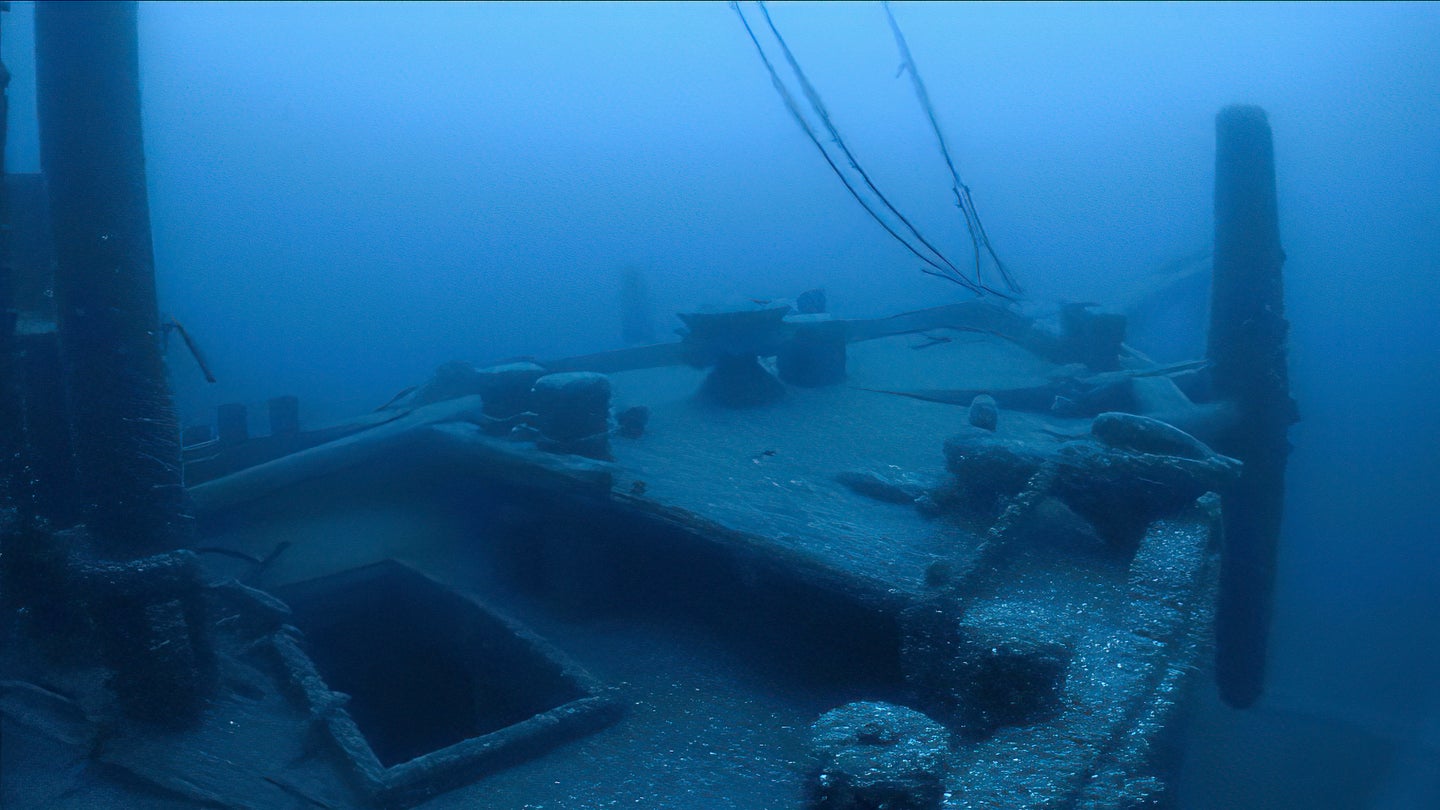 Underwater image of sunken ship, Ironton, in Lake Huron