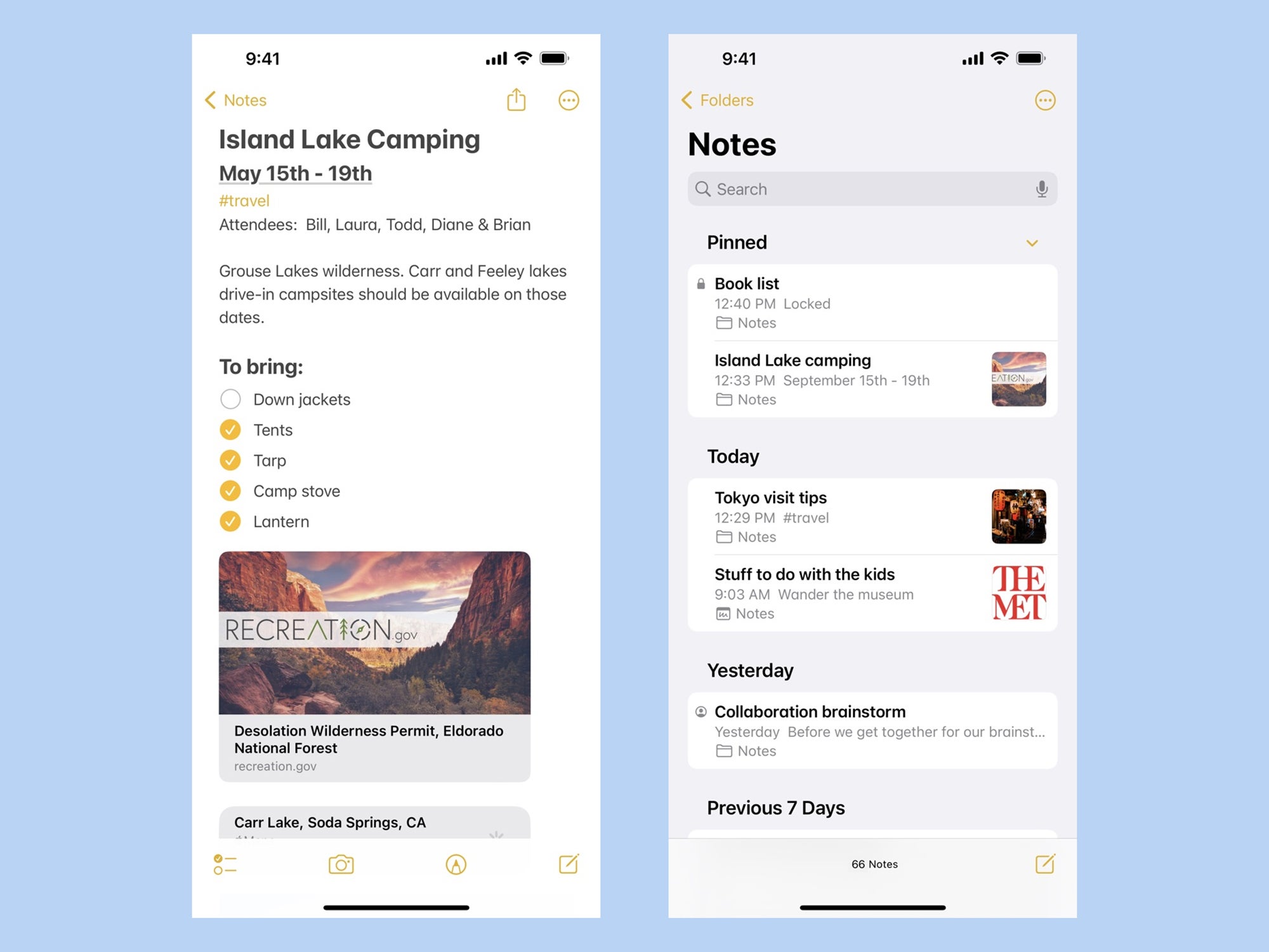 The built-in Apple Notes app for iOS.