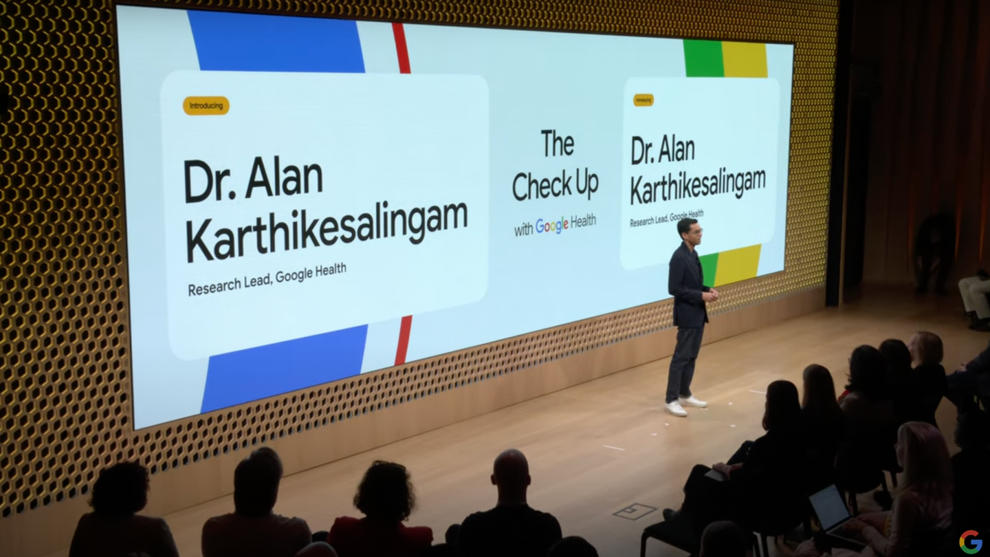 Dr. Alan Karthikesalingam presenting at the Google health event.