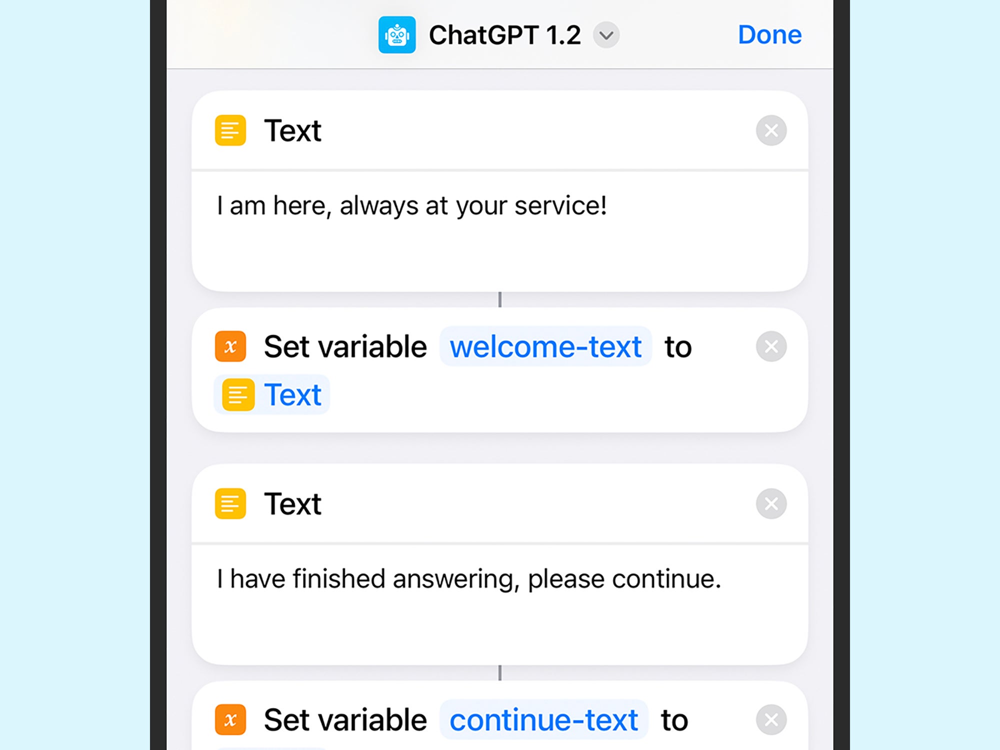 An iOS shortcut that allows you to use ChatGPT on an iPhone.