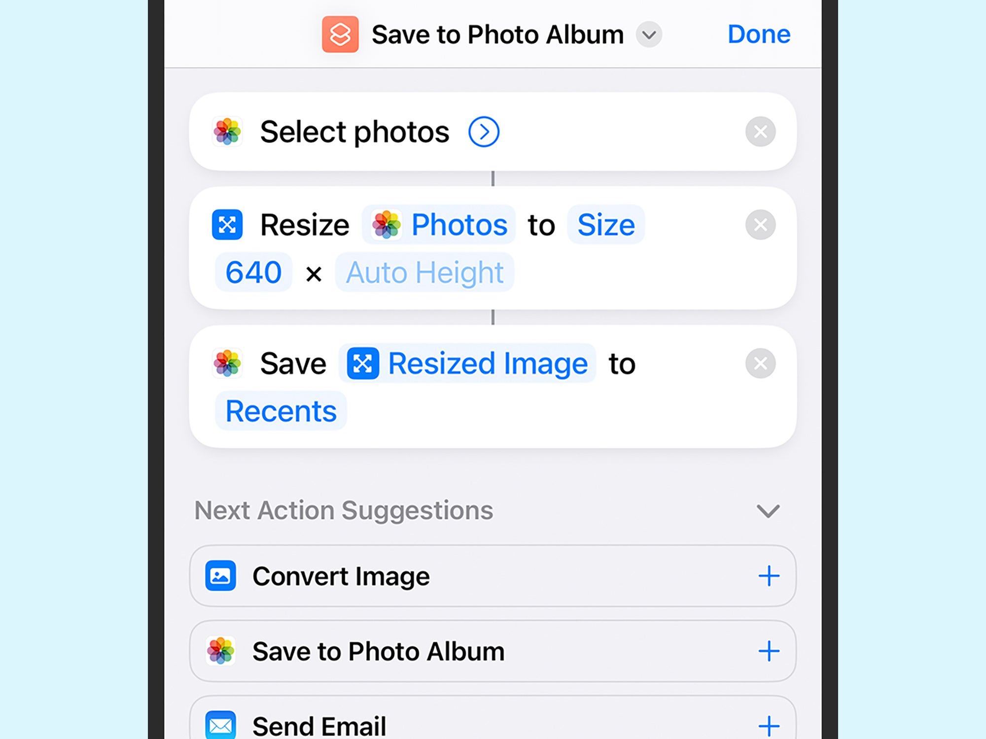 Una scorciatoia per iPhone fai-da-te che puoi utilizzare per ridimensionare le immagini in blocco.