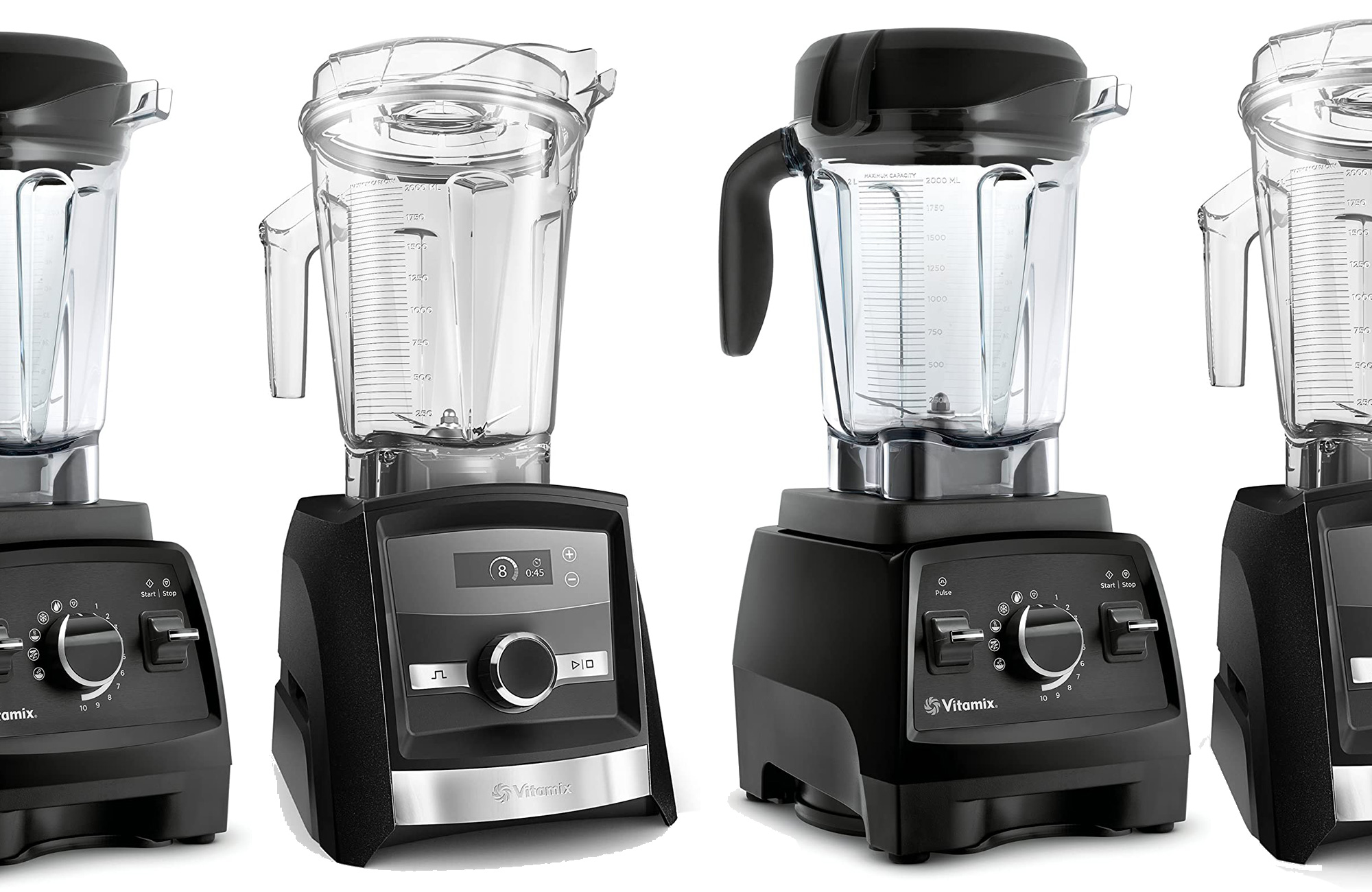 The vitamix blenders that are on-sale at Amazon on a white background