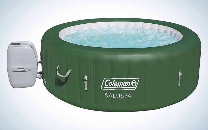 Coleman Saluspa inflatable hot tub on a plain background full of water