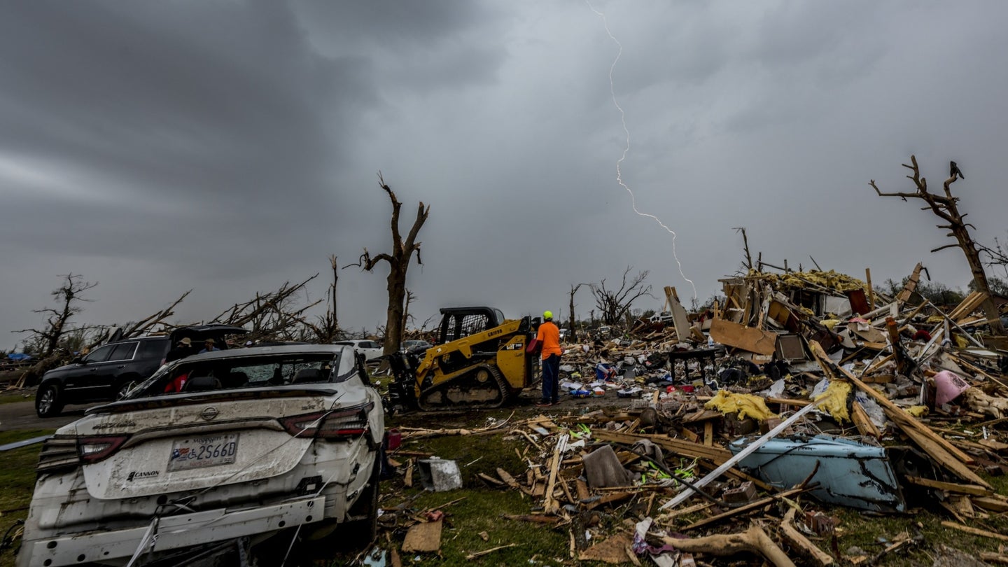 A view of the destruction in Rolling Fork, Mississippi after deadly tornadoes and severe storms tore through the state. At least 25 people were killed and dozens more injured.