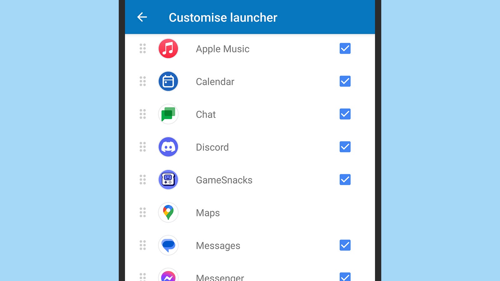 Screenshot of Android Auto's app launcher.