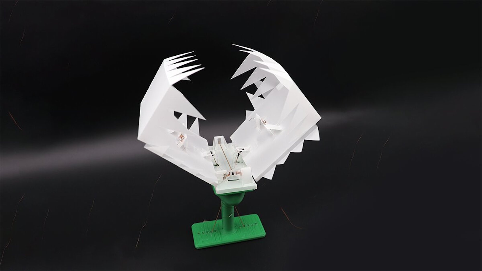 Venus flytrap inspired origami robot on black backgroun