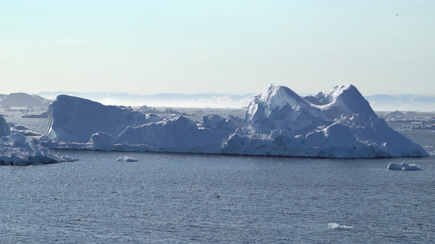 Icebergs over the ocean in Greenland.