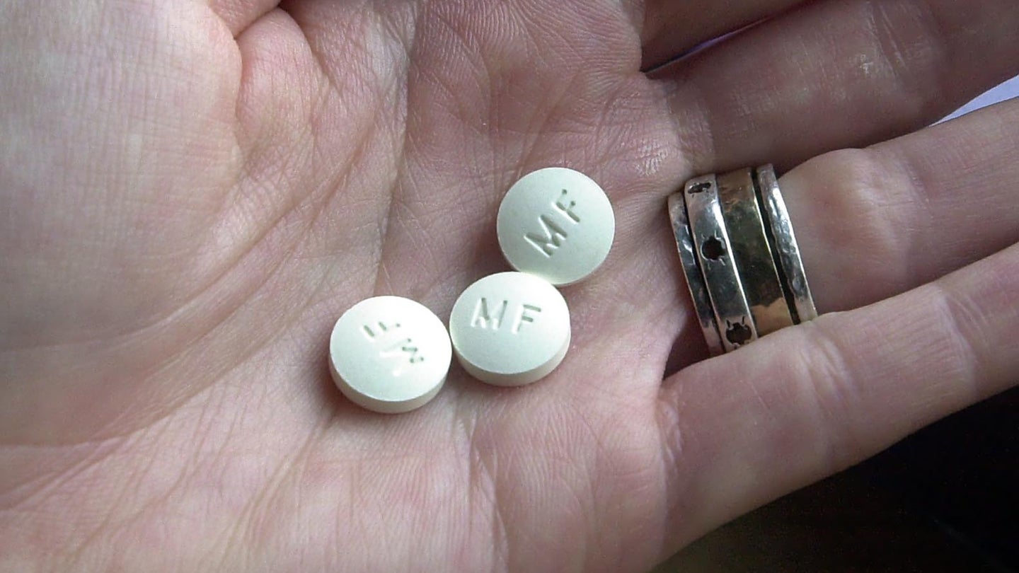 Three Mifeprex abortion pills at the The Hope Center for Women in Granite City, Illinois, three months after the FDA’s approval of the drug in September 2000.