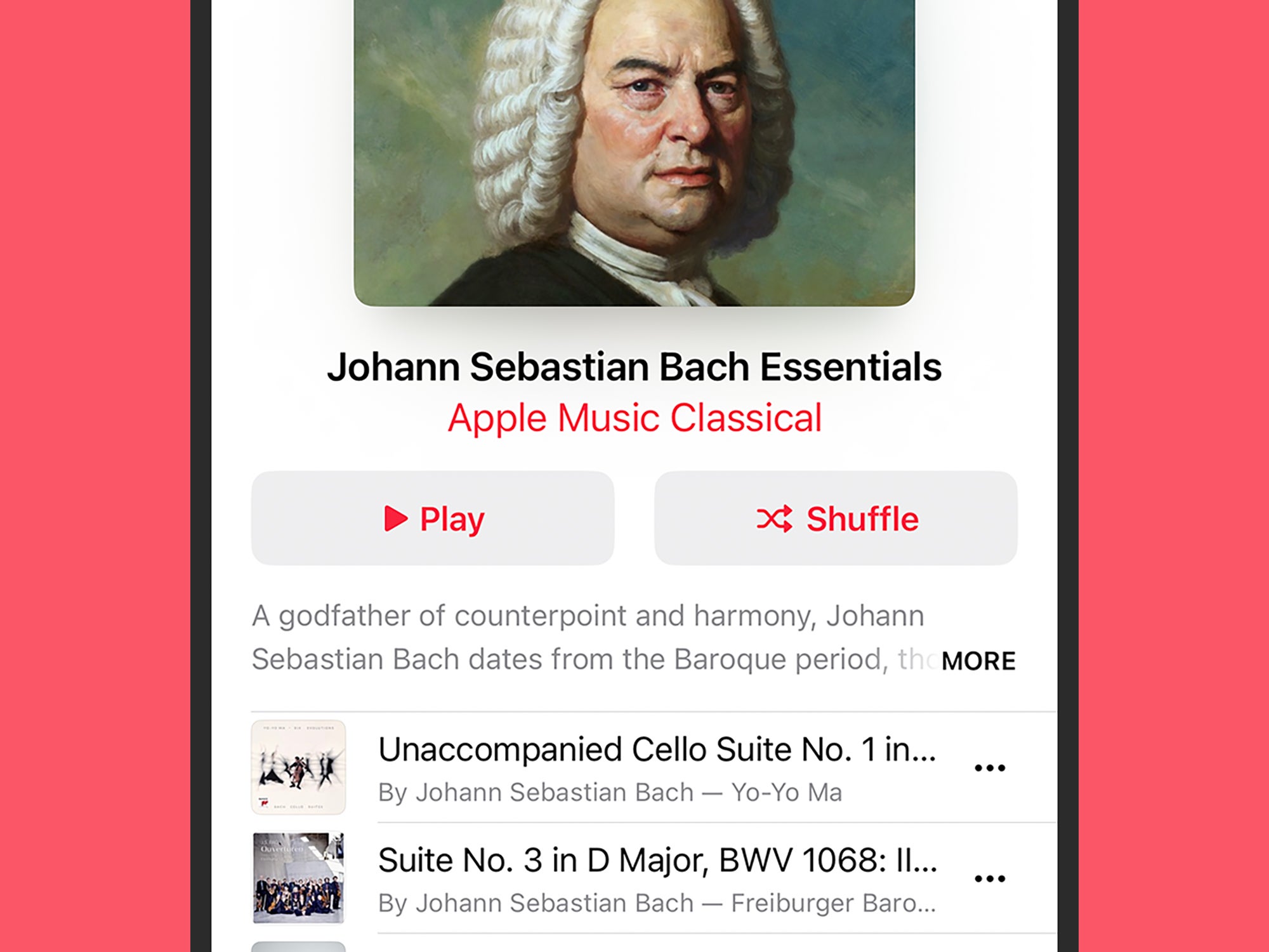 A piece by Johann Sebastian Bach in Apple Music.