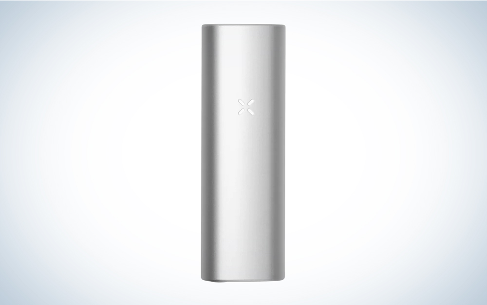 A silver PAX mini on a blue and white background