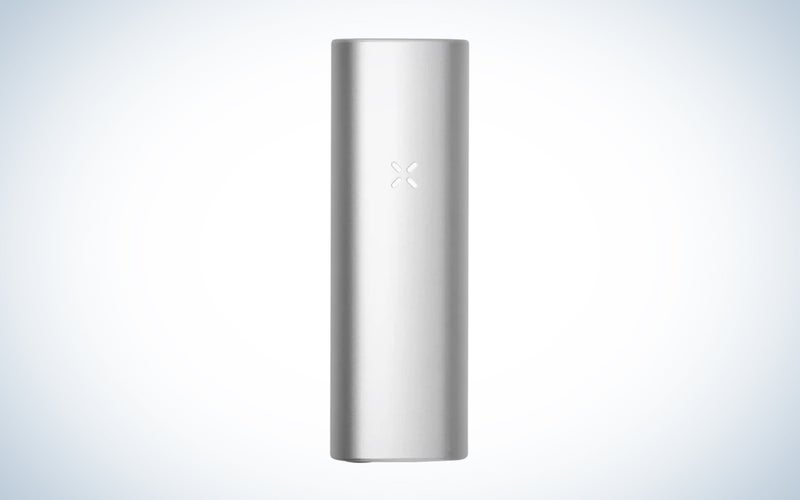 A silver PAX mini on a blue and white background