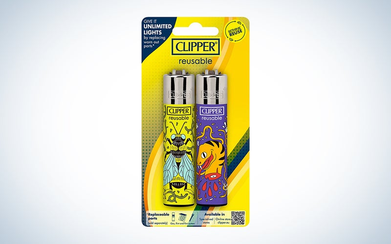 A pack of Clipper lighters on a blue and white background
