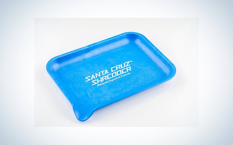 A blue Santa Cruz Shredder Rolling Tray on a blue and white background