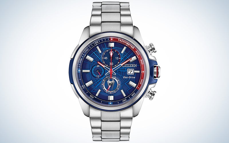 A red-and-blue Spider Man watch that's on-sale at Amazon