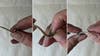 Series of three photos showing hands rolling a smoking tip out of cardboard.