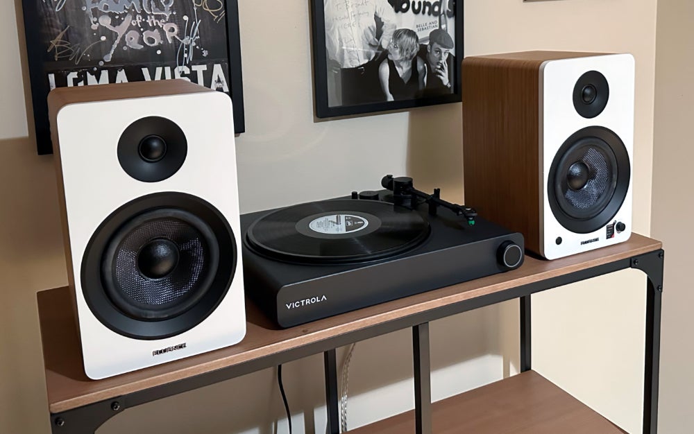 Victrola Stream Onyx in a more traditional stereo setup. 