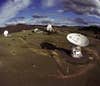 NASA Deep Space Network radiotelescopes on a grassy hill