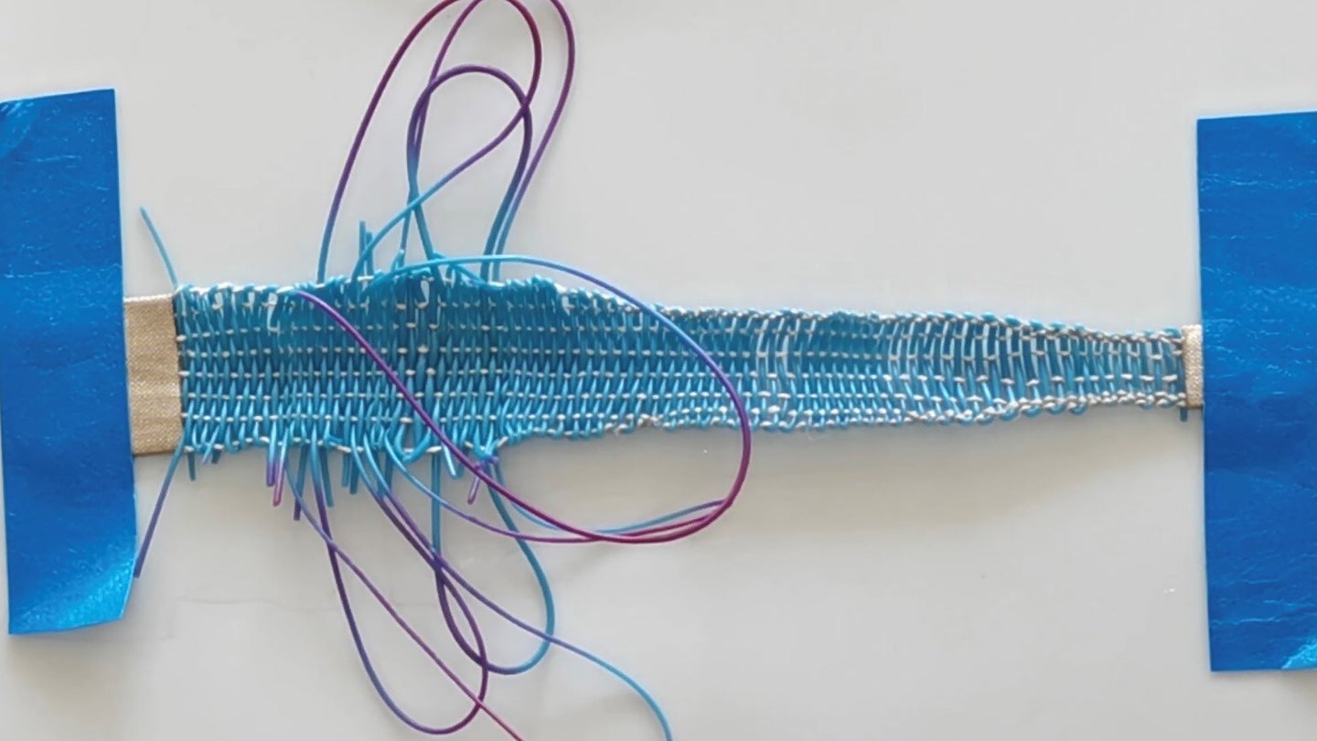 Blue interwoven smart fabric threads