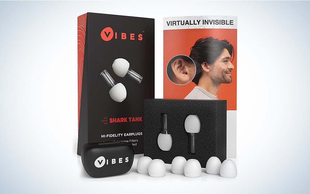 Vibes ear plugs on a blue and white background