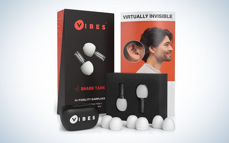 Vibes ear plugs on a blue and white background