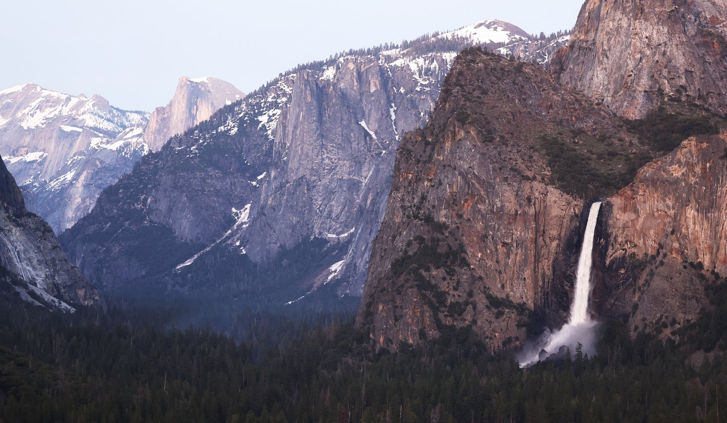 Yosemite National Park waterfall after California winter snow and rain
