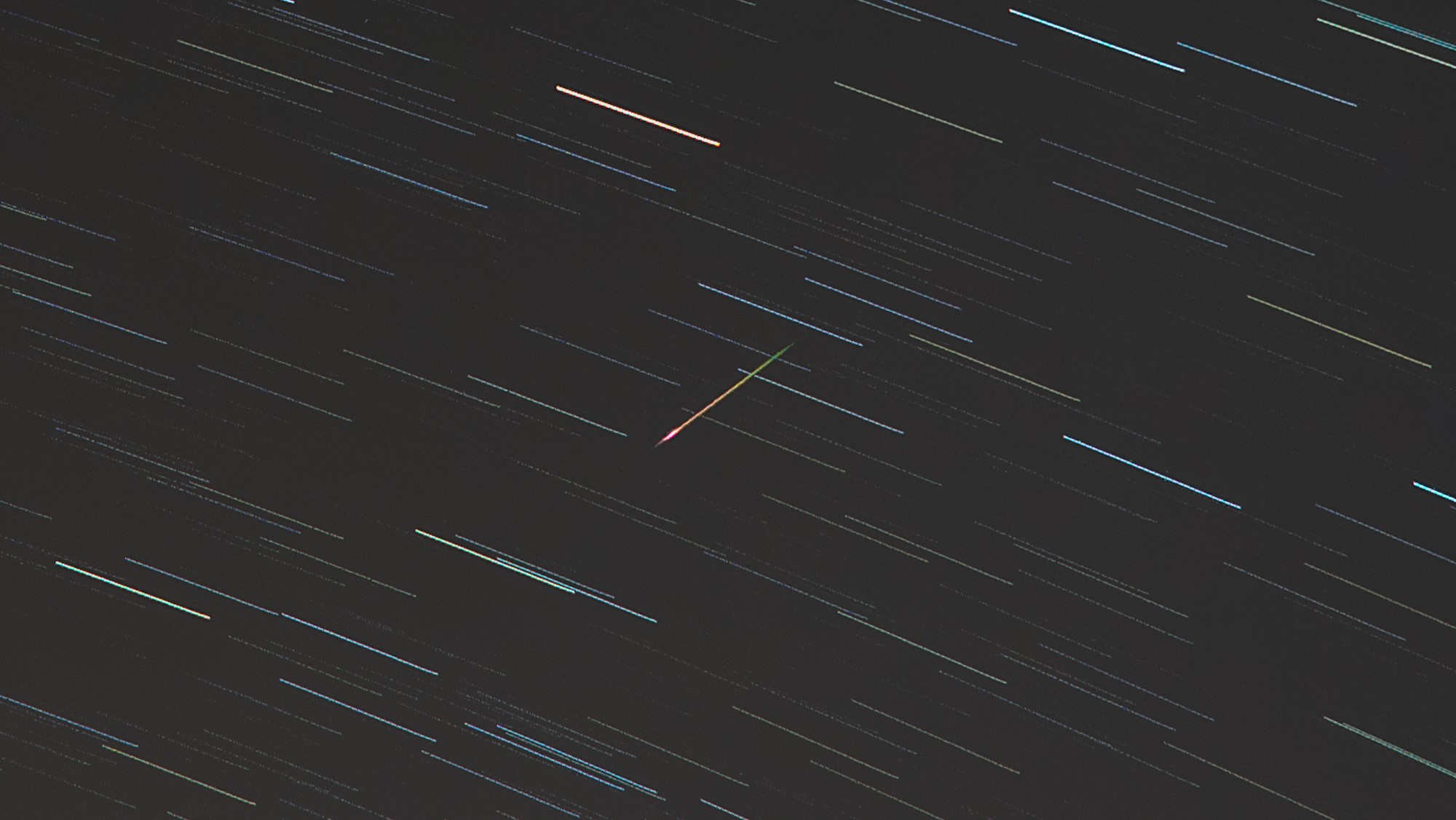 A meteor from the Eta Aquarids streaks through the night sky.