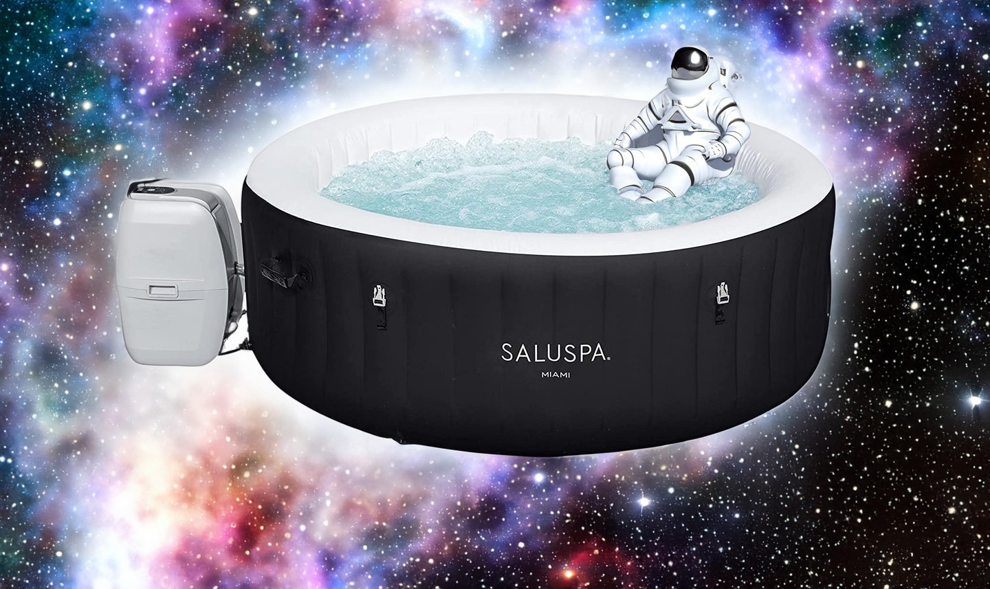 astronaut in a hot tub in space