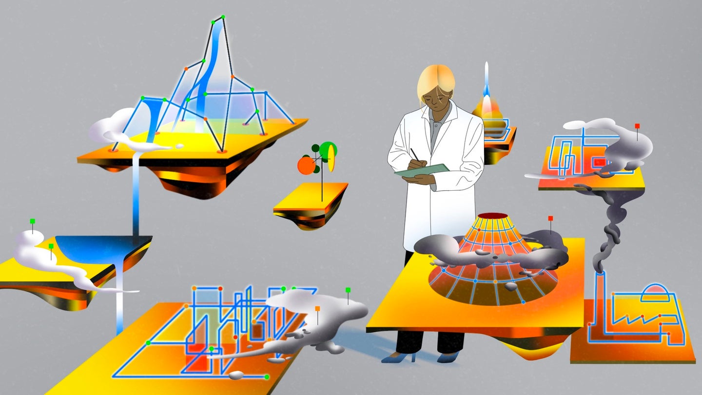 illustration of scientist with 3D models