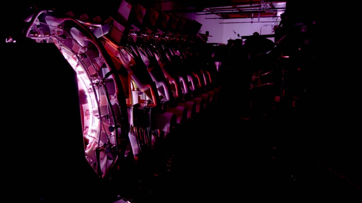 Helion Trenta nuclear fusion generator testing in dark lighting
