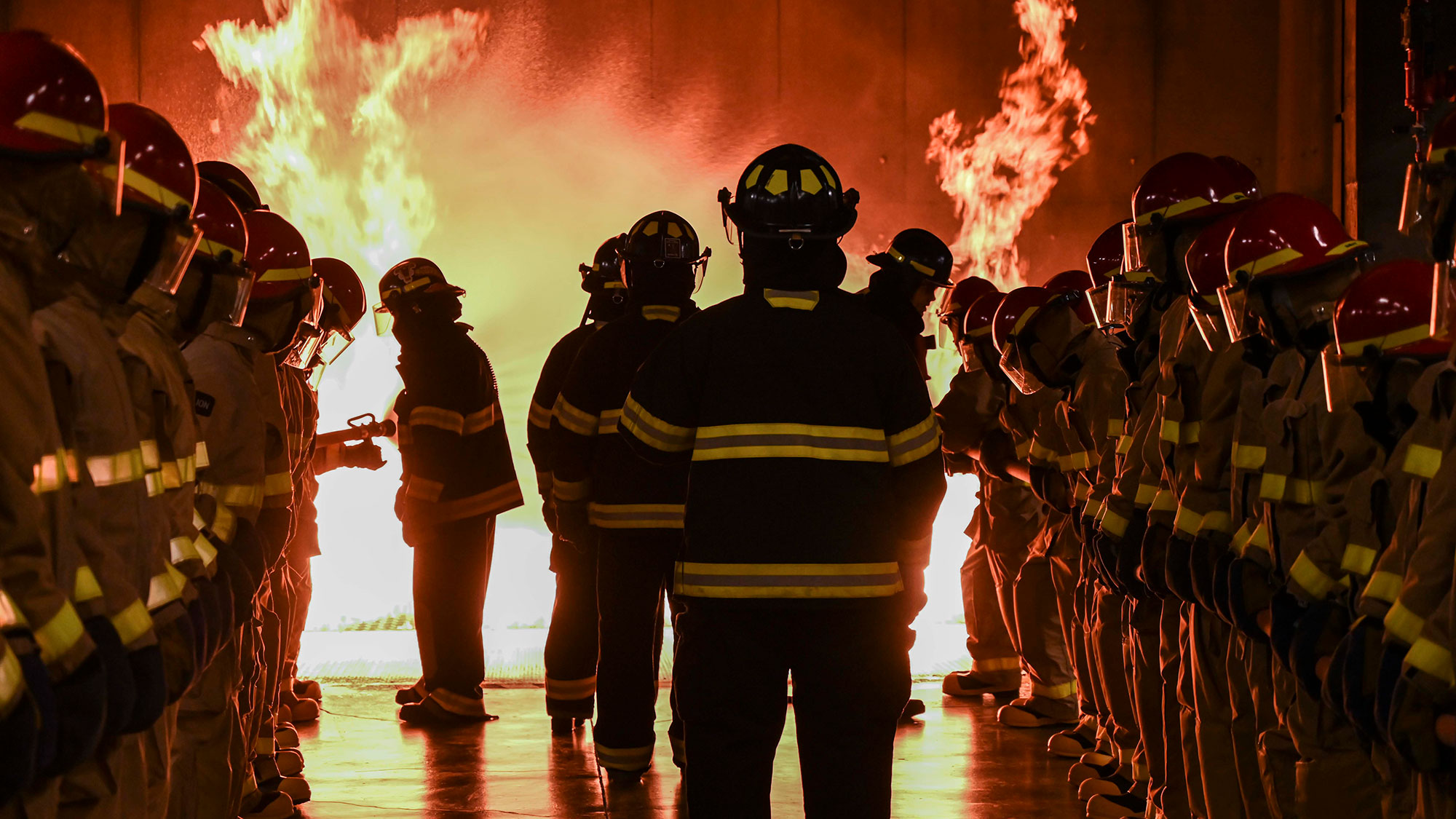 A firefighter training scenario at Naval Station Great Lakes in April, 2023.