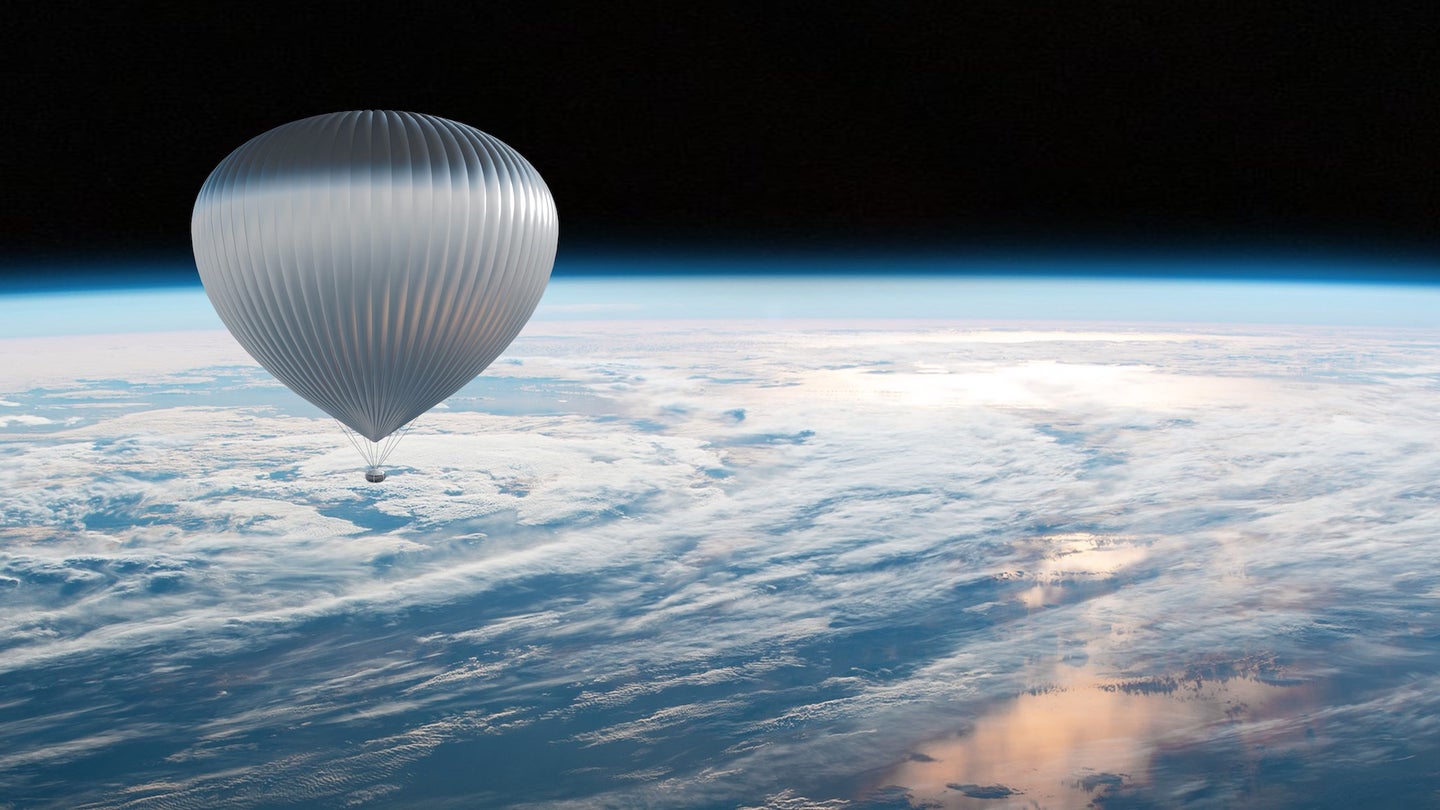 Zephalto concept art of hot air balloon in edge of space flight above Earth