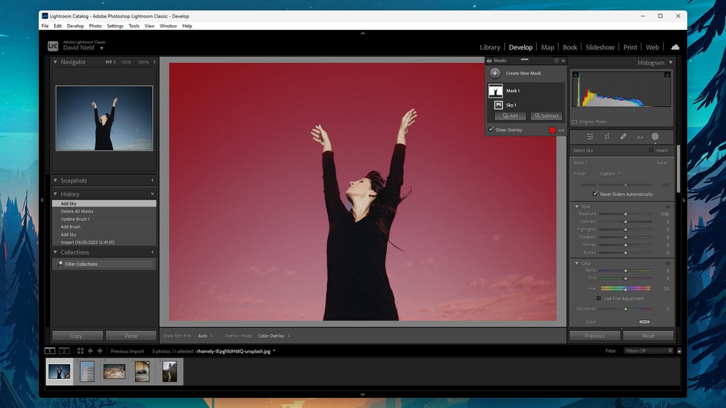 Screenshot of photo editing in Adobe Lightroom Classic