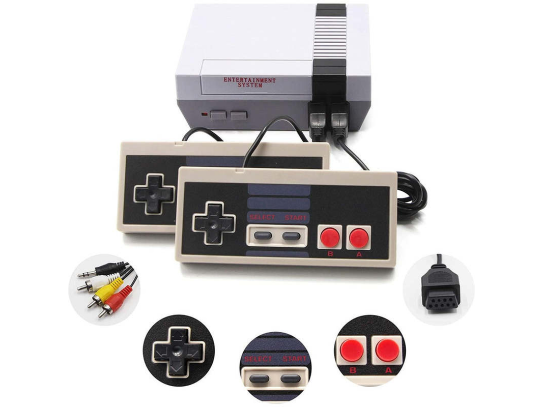 A retro-inspired gaming console on a white background