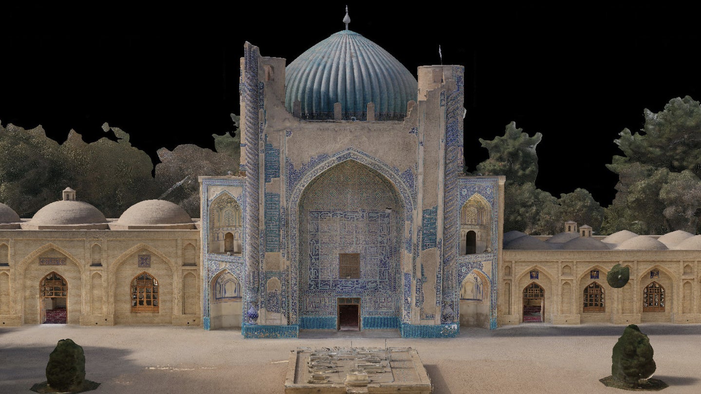 A digital rendering of the Green Mosque in Balkh, Afghanistan