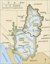 Colorado River map of upper basin and lower basin