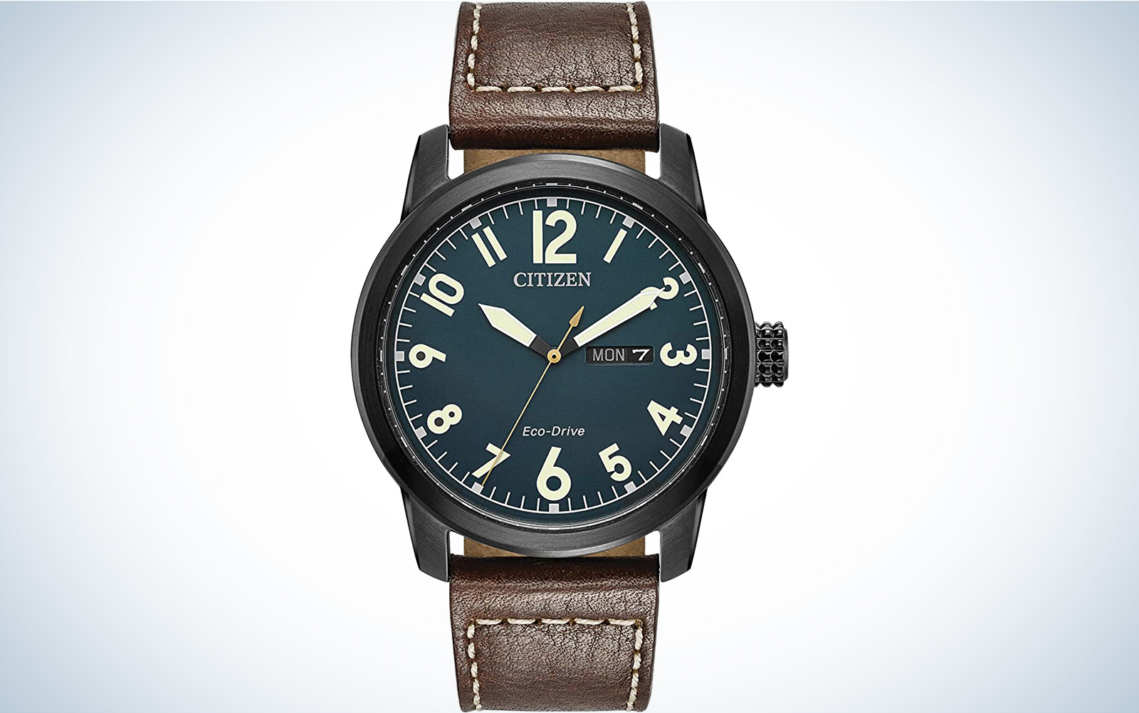 Citizen Men's Eco-Drive Weekender Garrison Field Watch in Black IP Stainless Steel with Brown Leather strap