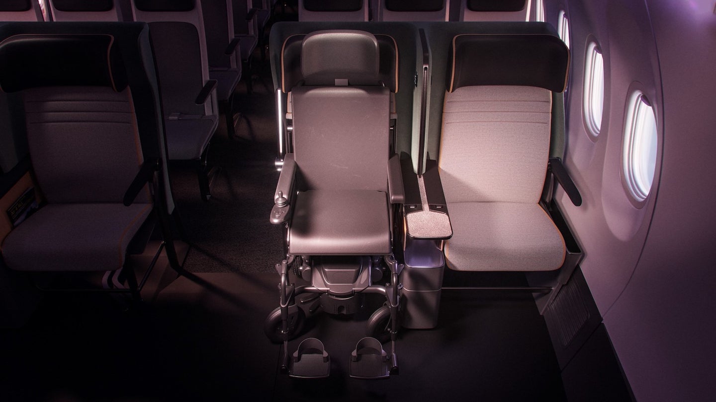 Air 4 All prototype wheelchair seat in airplane cabin