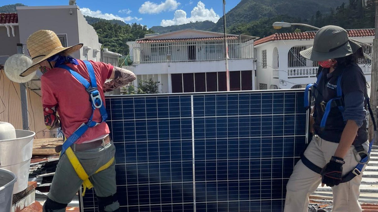 Puerto Rico-based Máximo Solar hired local women to help install the 700 solar panels that power the microgrid. 