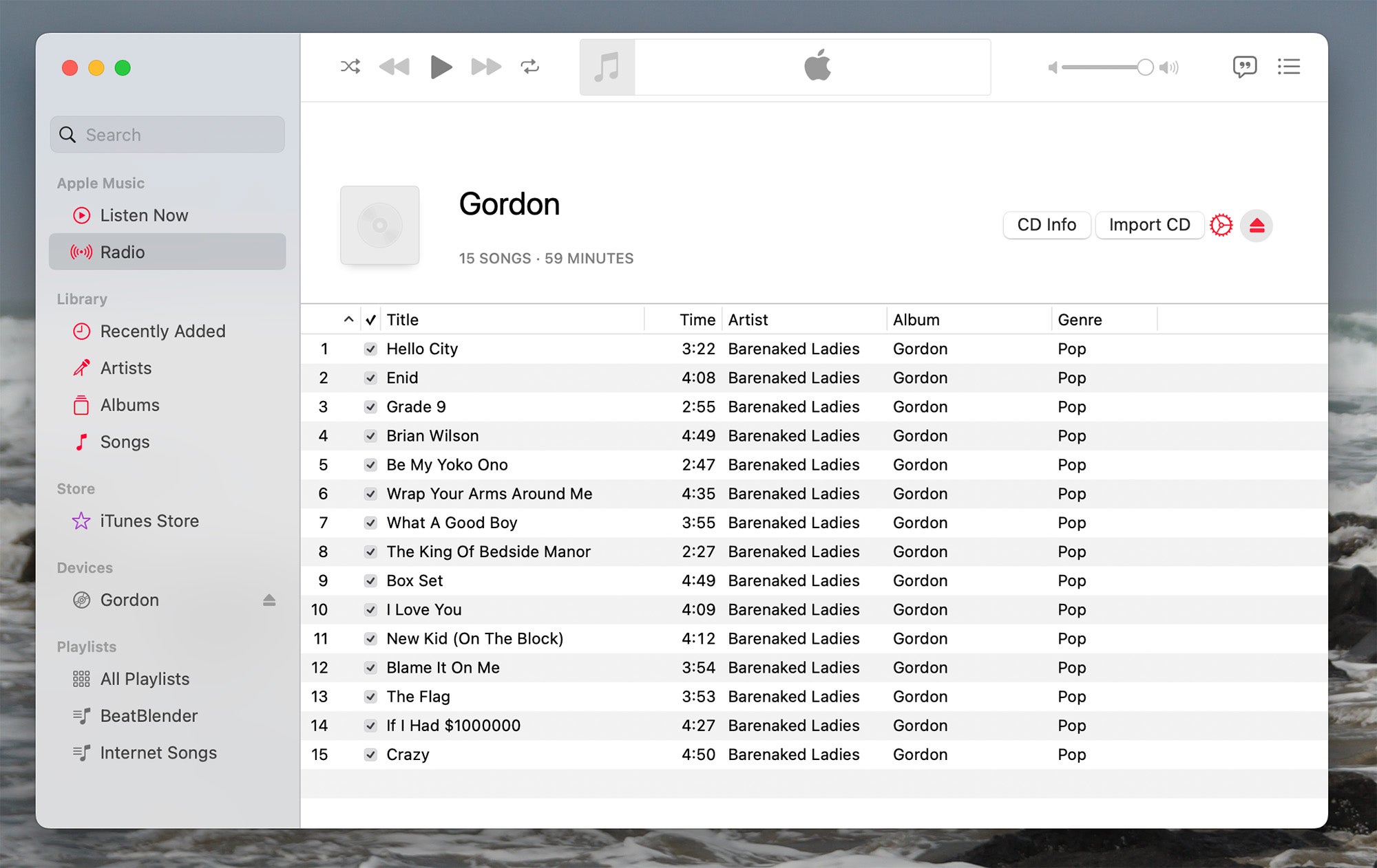 Интерфейс приложения Apple Music для копирования компакт-дисков
